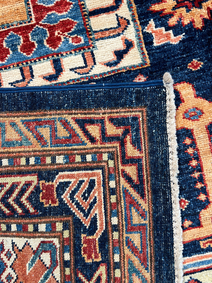 Navy, Rust &amp; Blue Kazak Style Wool Rug – 9’2” x 12’0”