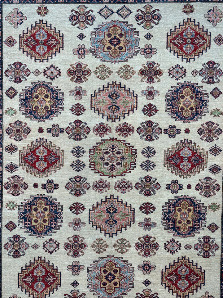Ivory, Red &amp; Navy Kazak Style Wool Rug – 9’0” x 11’5”