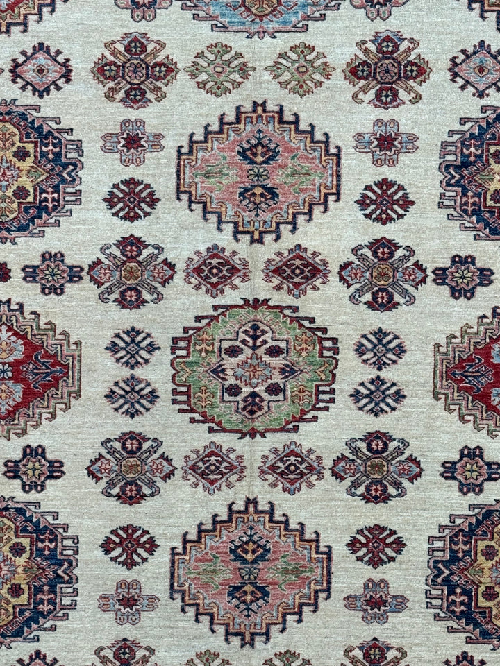 Ivory, Red &amp; Navy Kazak Style Wool Rug – 9’0” x 11’5”