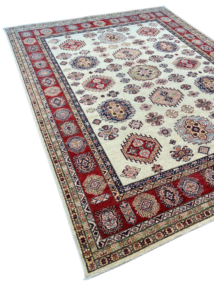 Ivory, Red &amp; Navy Kazak Style Wool Rug – 9’0” x 11’5”