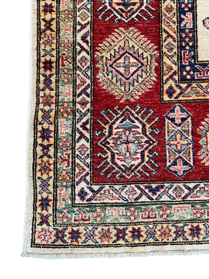 Ivory, Red &amp; Navy Kazak Style Wool Rug – 9’0” x 11’5”