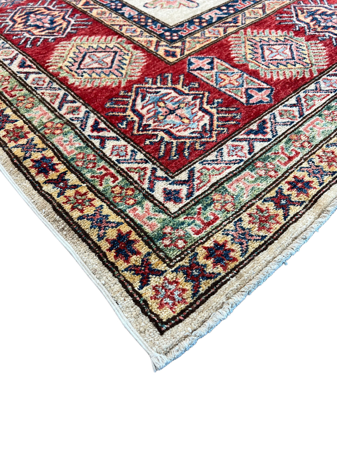 Ivory, Red &amp; Navy Kazak Style Wool Rug – 9’0” x 11’5”