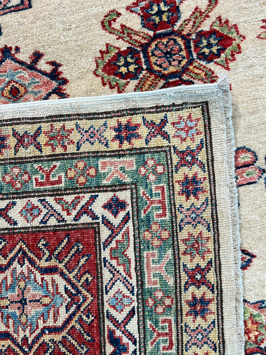 Ivory, Red &amp; Navy Kazak Style Wool Rug – 9’0” x 11’5”