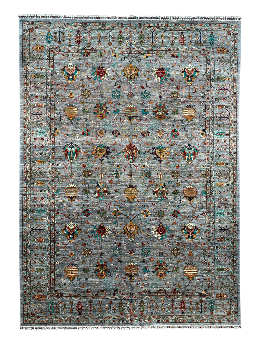 Soft Grey &amp; Multicolor Traditional Floral Wool Rug – 8’3” x 11’5”