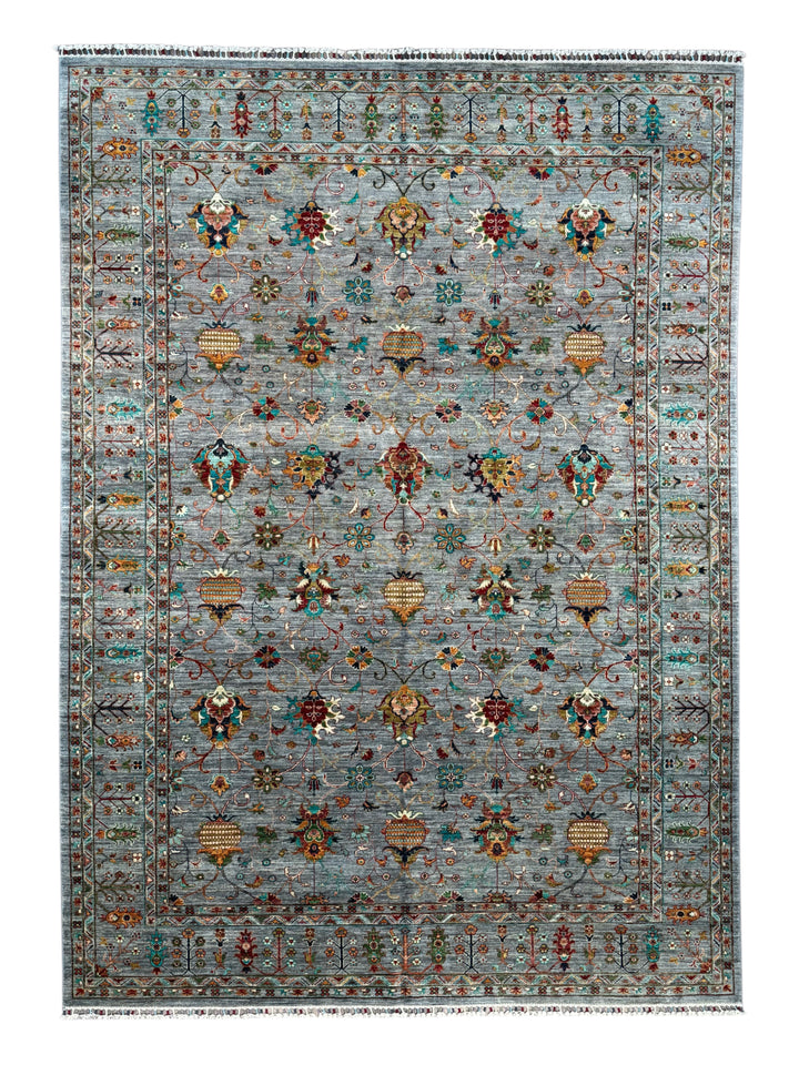 Soft Grey &amp; Multicolor Traditional Floral Wool Rug – 8’3” x 11’5”