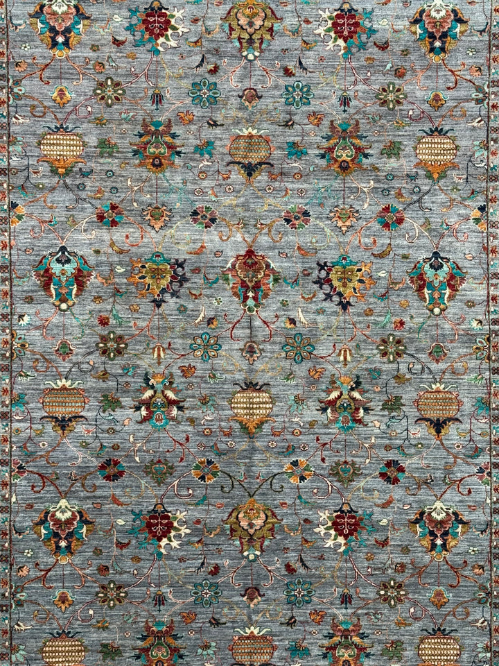 Soft Grey &amp; Multicolor Traditional Floral Wool Rug – 8’3” x 11’5”