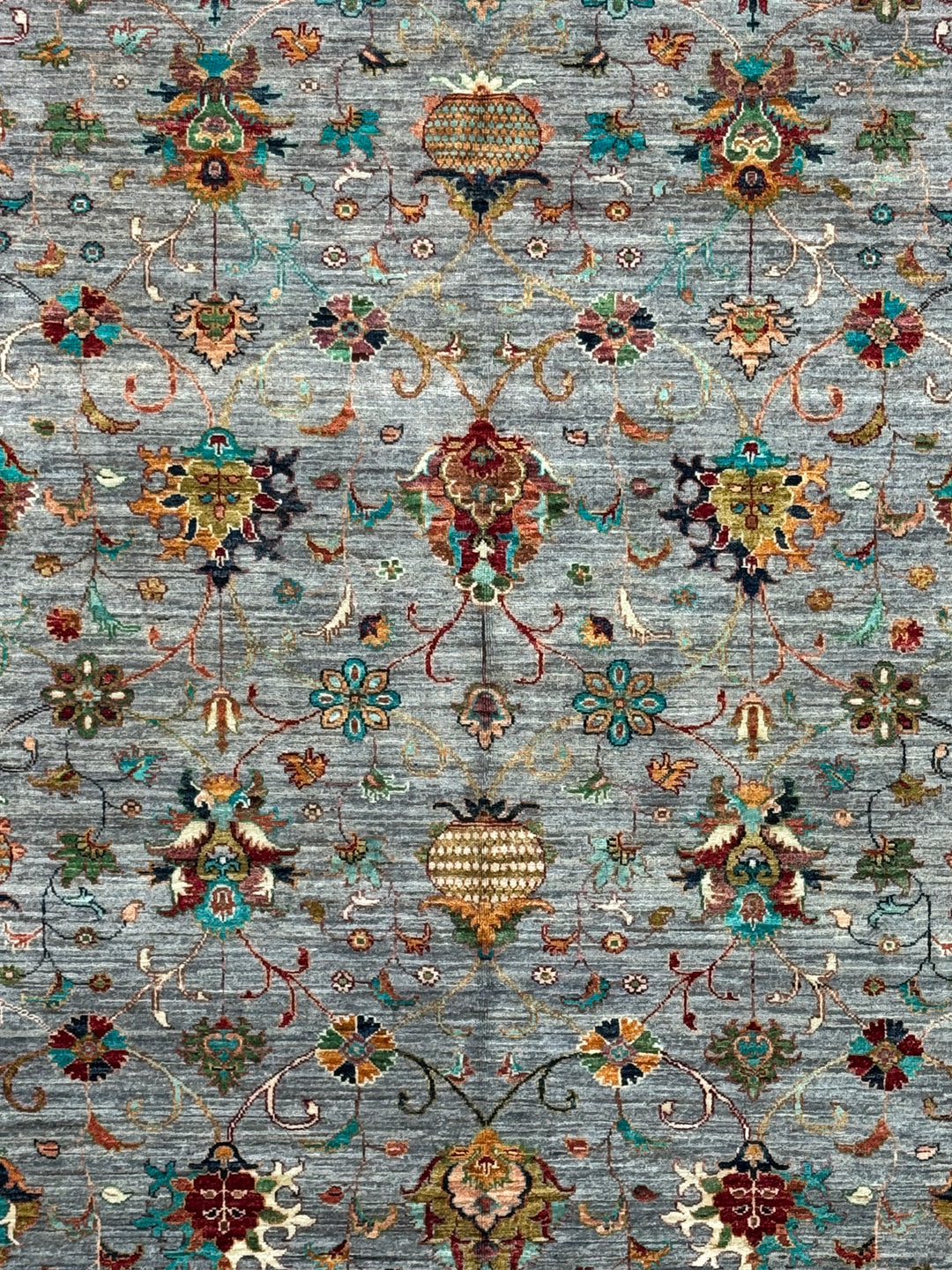 Soft Grey &amp; Multicolor Traditional Floral Wool Rug – 8’3” x 11’5”