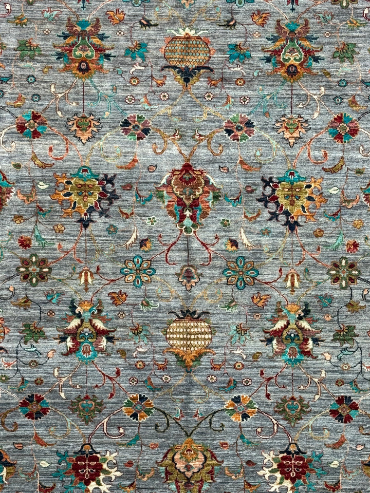 Soft Grey &amp; Multicolor Traditional Floral Wool Rug – 8’3” x 11’5”