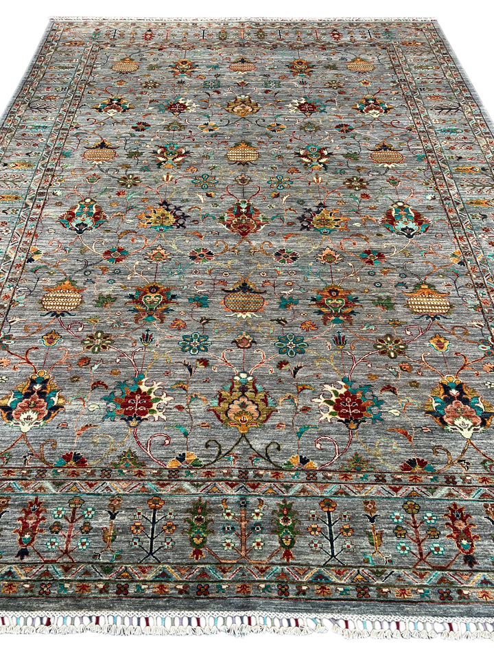 Soft Grey &amp; Multicolor Traditional Floral Wool Rug – 8’3” x 11’5”