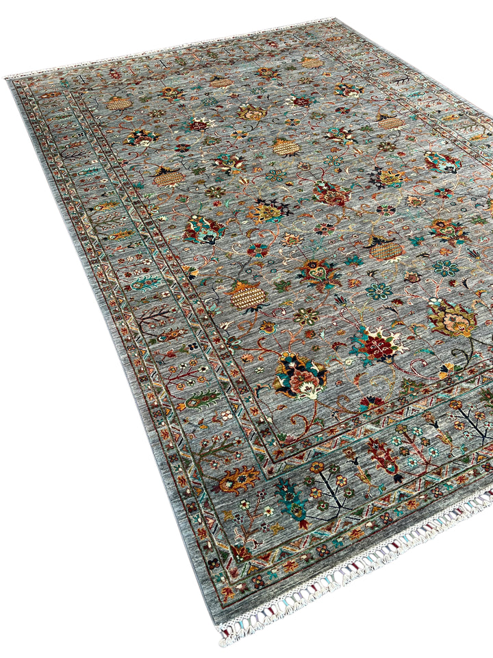 Soft Grey &amp; Multicolor Traditional Floral Wool Rug – 8’3” x 11’5”