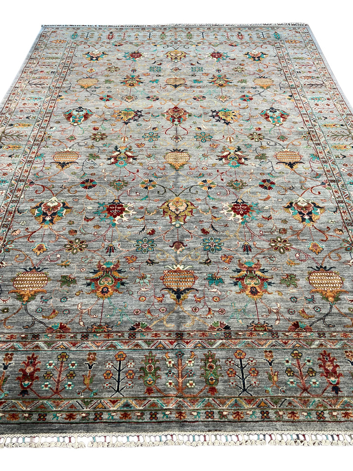 Soft Grey &amp; Multicolor Traditional Floral Wool Rug – 8’3” x 11’5”
