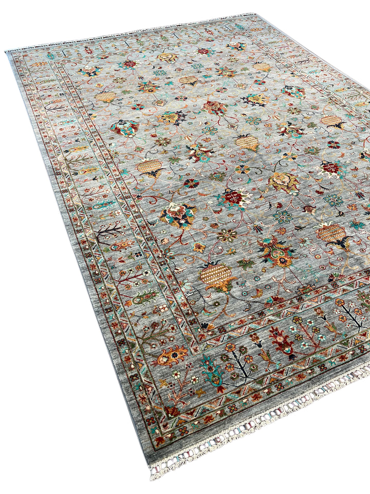 Soft Grey &amp; Multicolor Traditional Floral Wool Rug – 8’3” x 11’5”