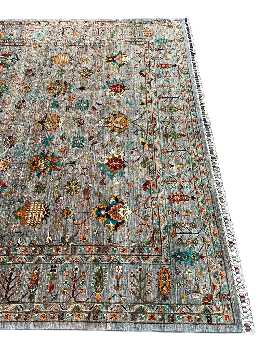 Soft Grey &amp; Multicolor Traditional Floral Wool Rug – 8’3” x 11’5”