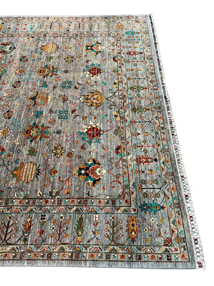 Soft Grey &amp; Multicolor Traditional Floral Wool Rug – 8’3” x 11’5”