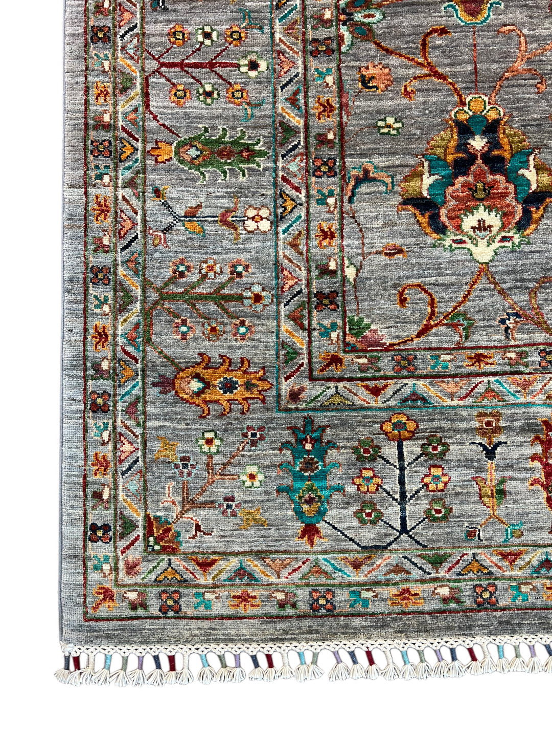 Soft Grey &amp; Multicolor Traditional Floral Wool Rug – 8’3” x 11’5”
