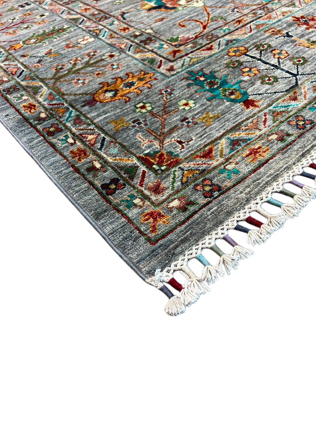 Soft Grey &amp; Multicolor Traditional Floral Wool Rug – 8’3” x 11’5”