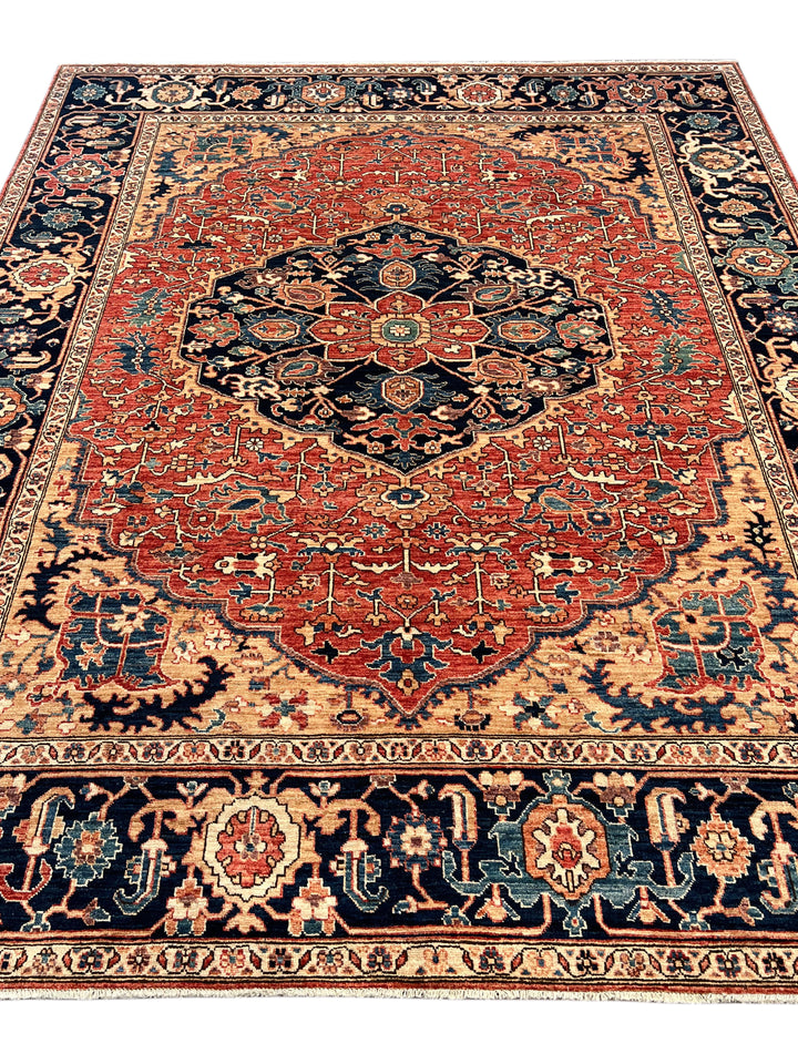 Rust &amp; Navy Floral Medallion Wool Rug – 8’0” x 9’10”