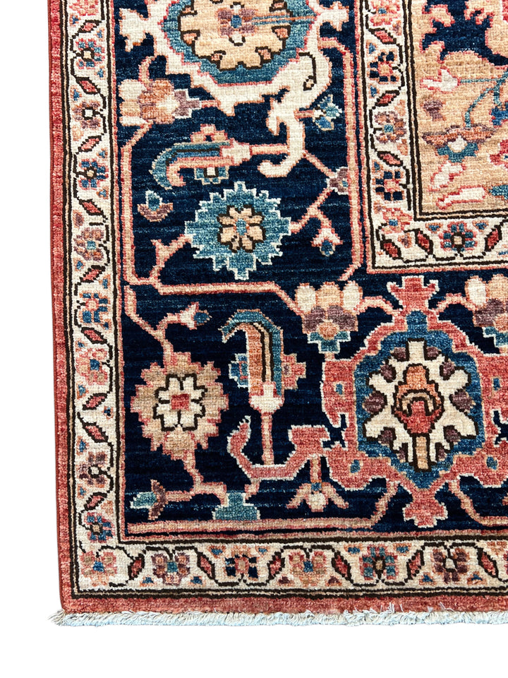 Rust &amp; Navy Floral Medallion Wool Rug – 8’0” x 9’10”