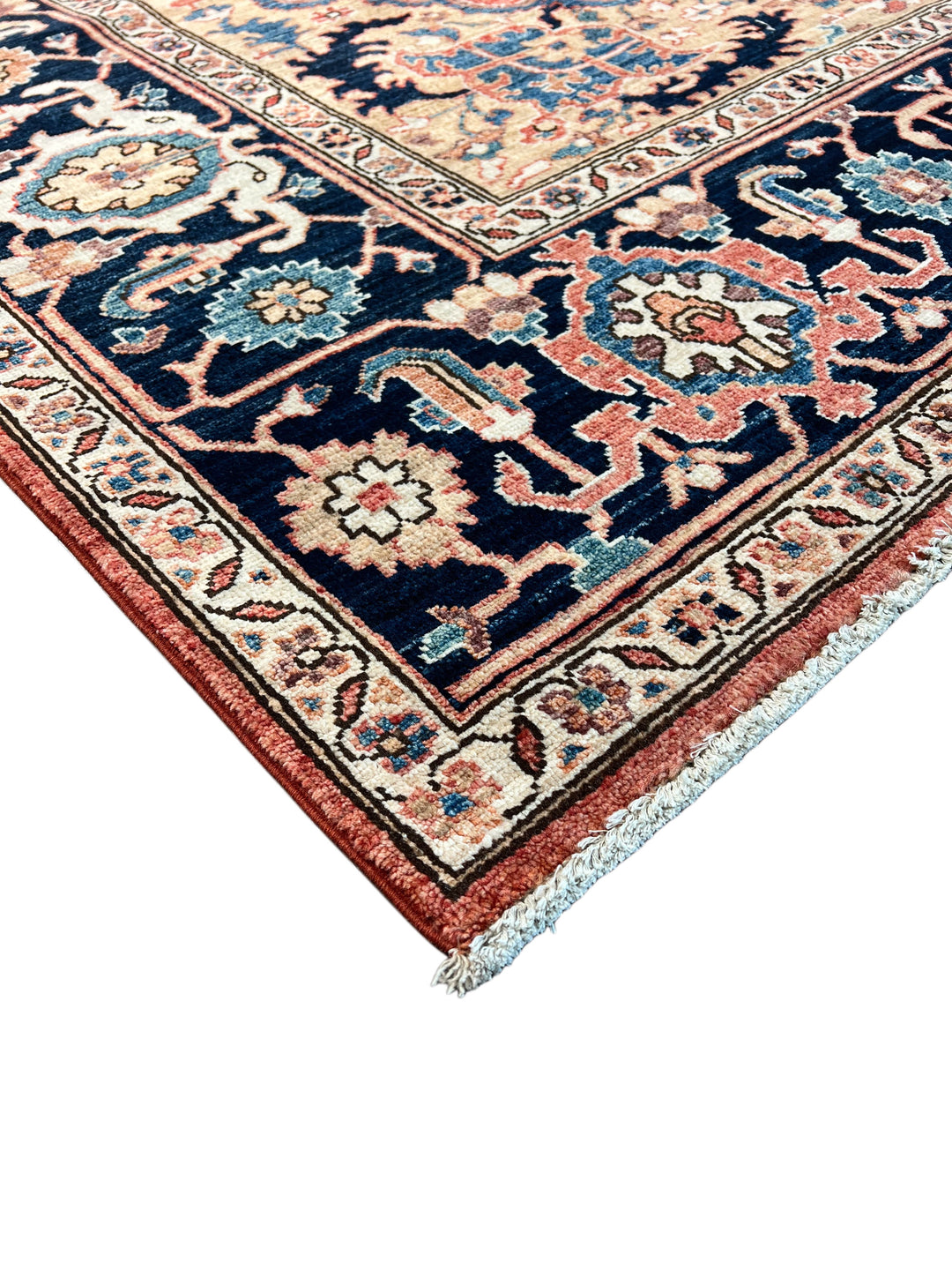 Rust &amp; Navy Floral Medallion Wool Rug – 8’0” x 9’10”
