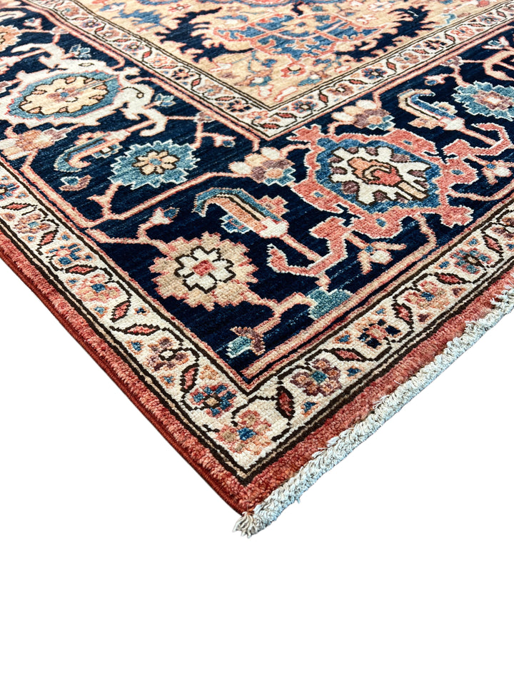 Rust &amp; Navy Floral Medallion Wool Rug – 8’0” x 9’10”
