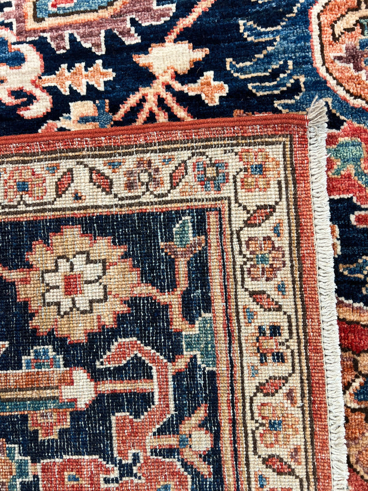 Rust &amp; Navy Floral Medallion Wool Rug – 8’0” x 9’10”