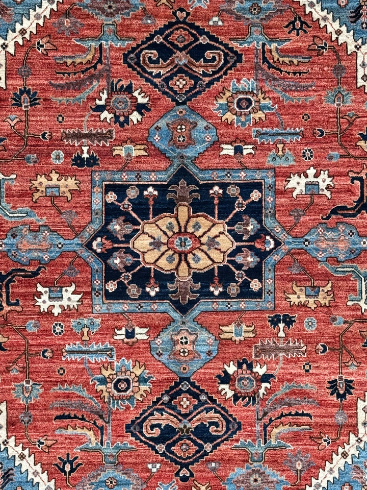 Terracotta &amp; Blue Geometric Medallion Wool Rug – 8’0” x 9’10”