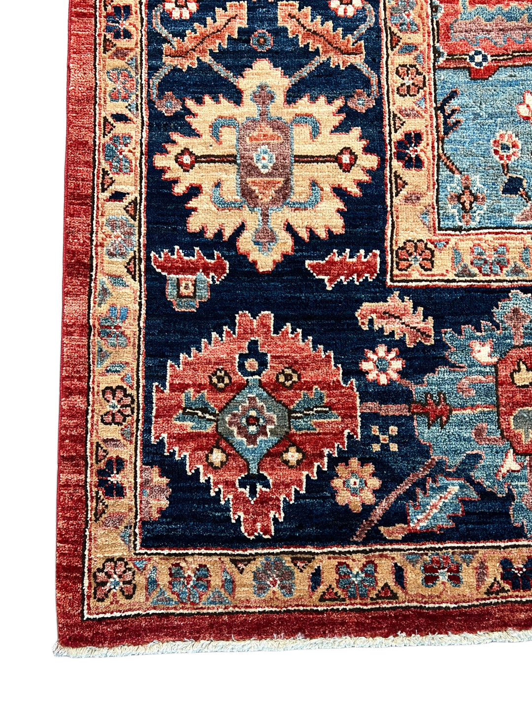 Terracotta &amp; Blue Geometric Medallion Wool Rug – 8’0” x 9’10”
