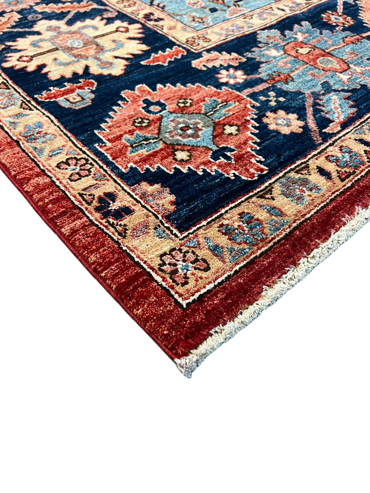 Terracotta &amp; Blue Geometric Medallion Wool Rug – 8’0” x 9’10”