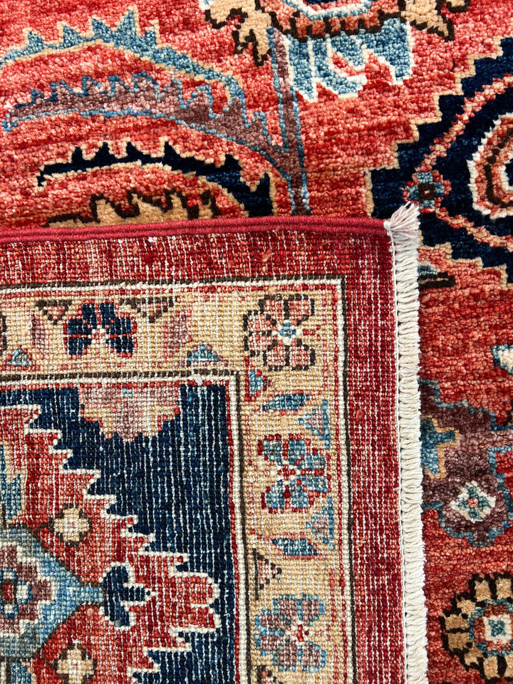 Terracotta &amp; Blue Geometric Medallion Wool Rug – 8’0” x 9’10”