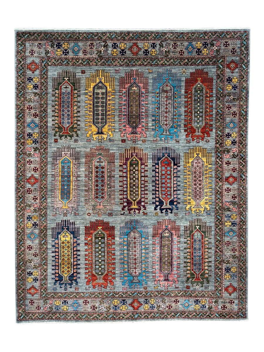 Slate Blue Multicolor Geometric Wool Rug – 8’1” x 10’0”