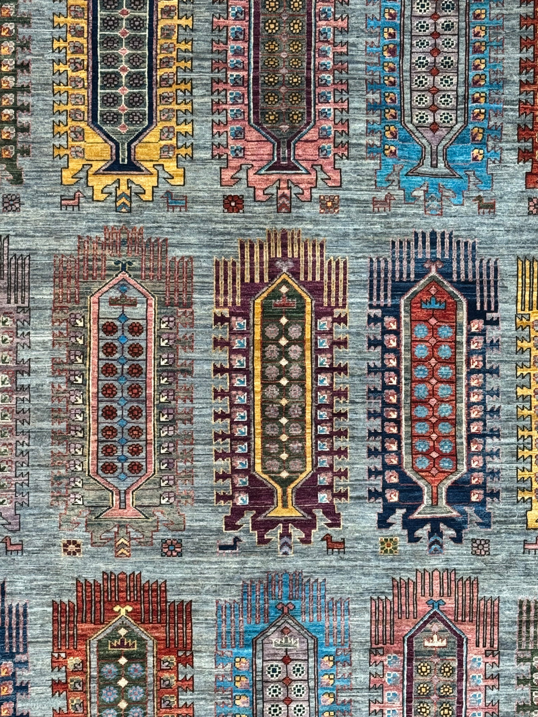 Slate Blue Multicolor Geometric Wool Rug – 8’1” x 10’0”