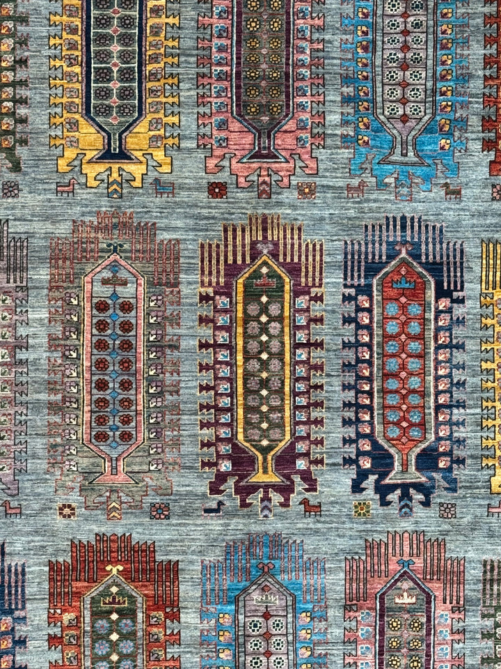 Slate Blue Multicolor Geometric Wool Rug – 8’1” x 10’0”