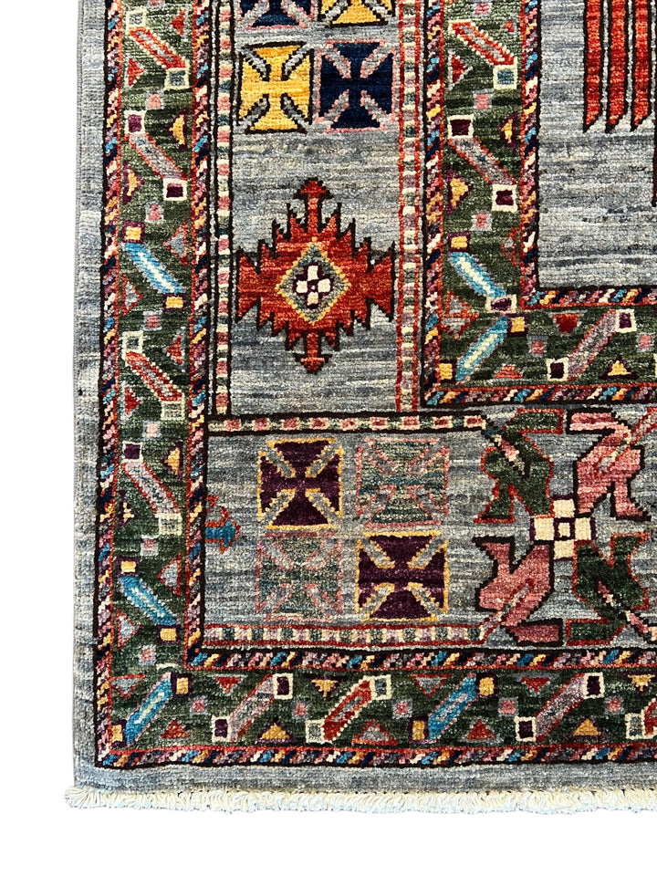 Slate Blue Multicolor Geometric Wool Rug – 8’1” x 10’0”