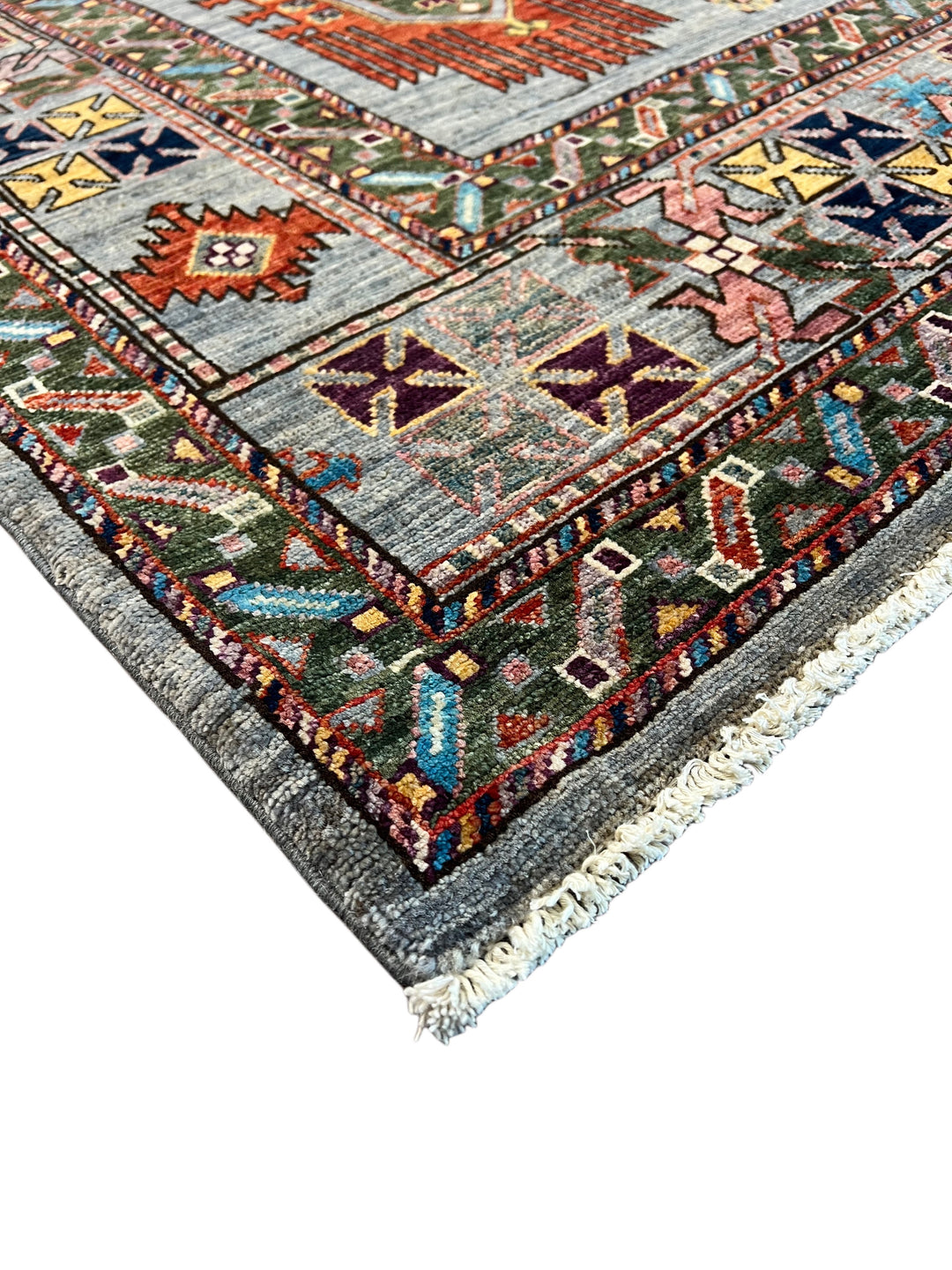 Slate Blue Multicolor Geometric Wool Rug – 8’1” x 10’0”