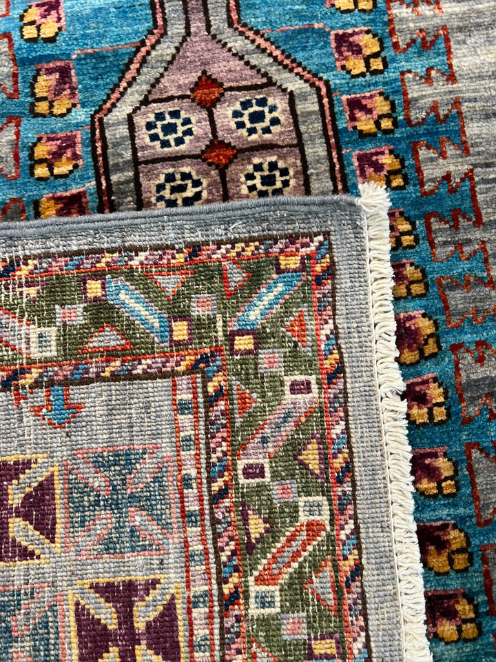 Slate Blue Multicolor Geometric Wool Rug – 8’1” x 10’0”