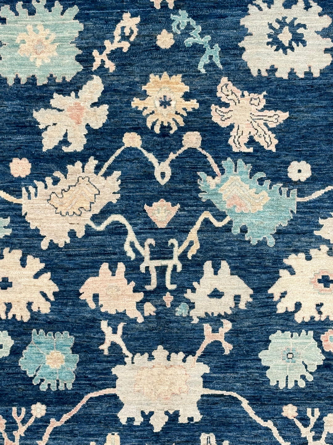 Deep Navy &amp; Ivory Floral Ushak Wool Rug – 8’0” x 9’10”
