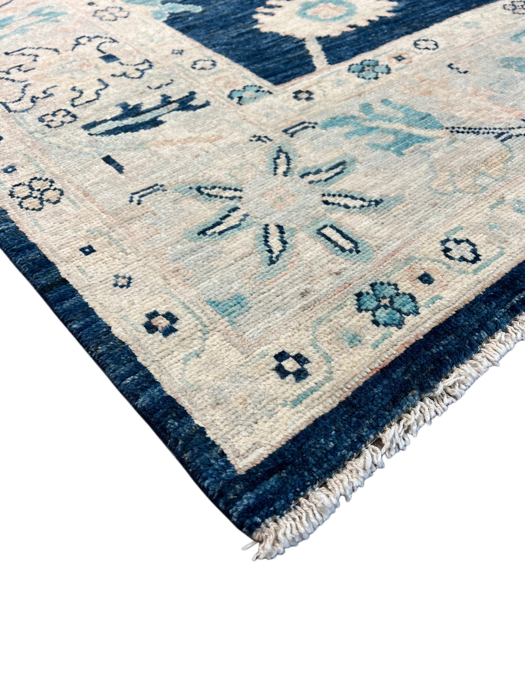 Deep Navy &amp; Ivory Floral Ushak Wool Rug – 8’0” x 9’10”