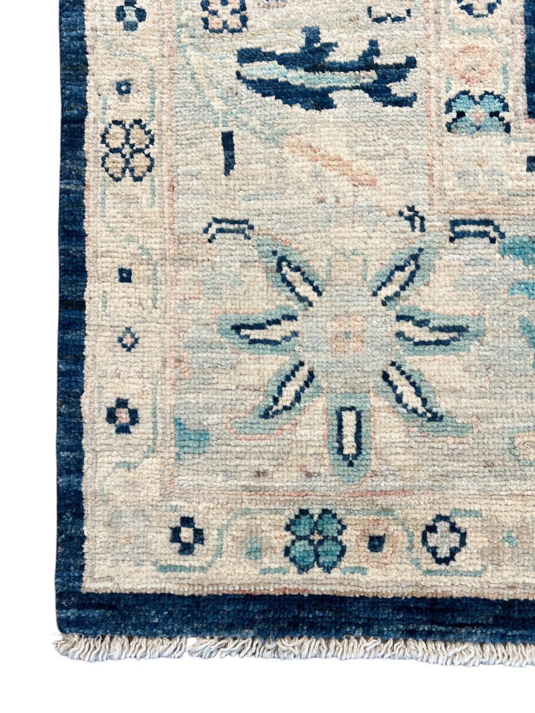 Deep Navy &amp; Ivory Floral Ushak Wool Rug – 8’0” x 9’10”