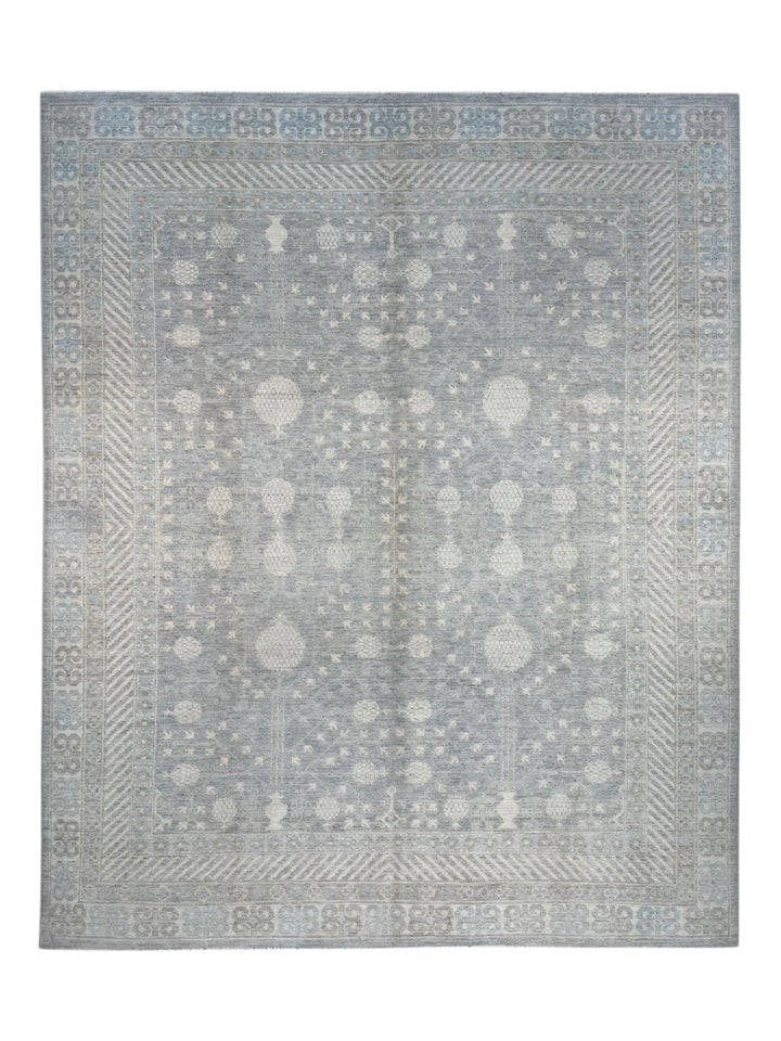 Light Blue &amp; Ivory Botanical Wool Rug – 8’4” x 10’2”