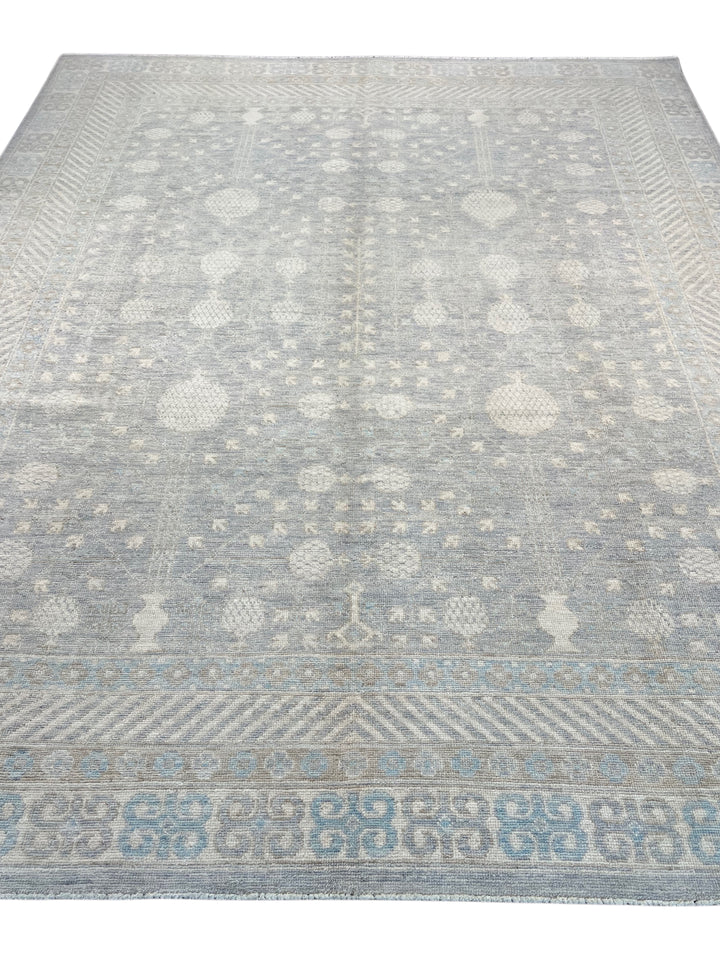 Light Blue &amp; Ivory Botanical Wool Rug – 8’4” x 10’2”