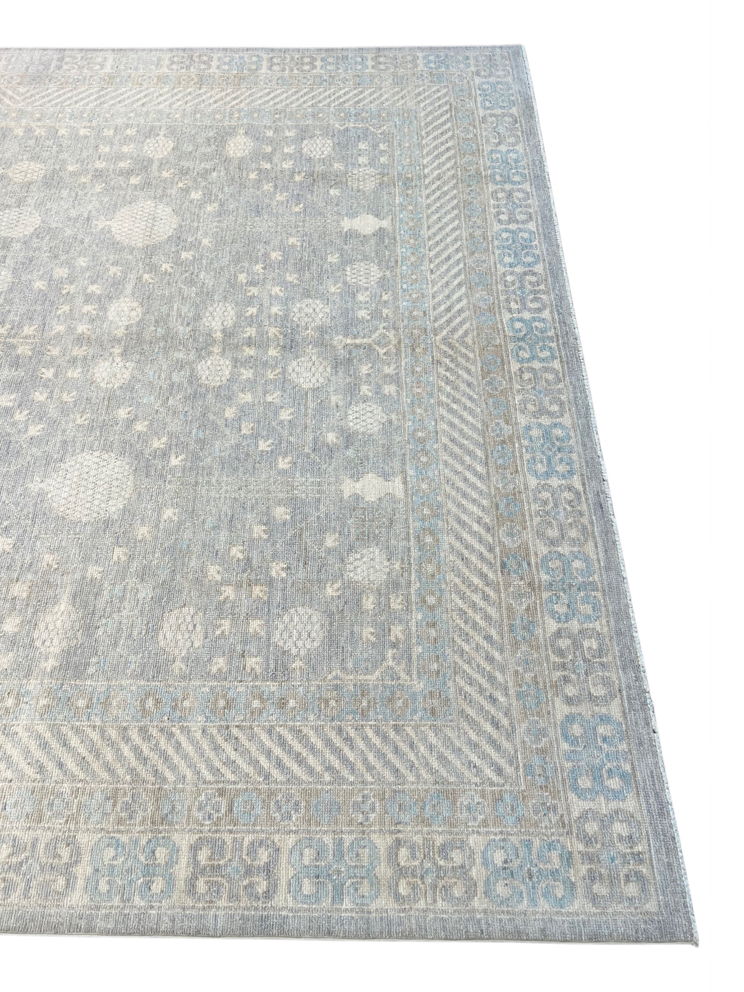 Light Blue &amp; Ivory Botanical Wool Rug – 8’4” x 10’2”