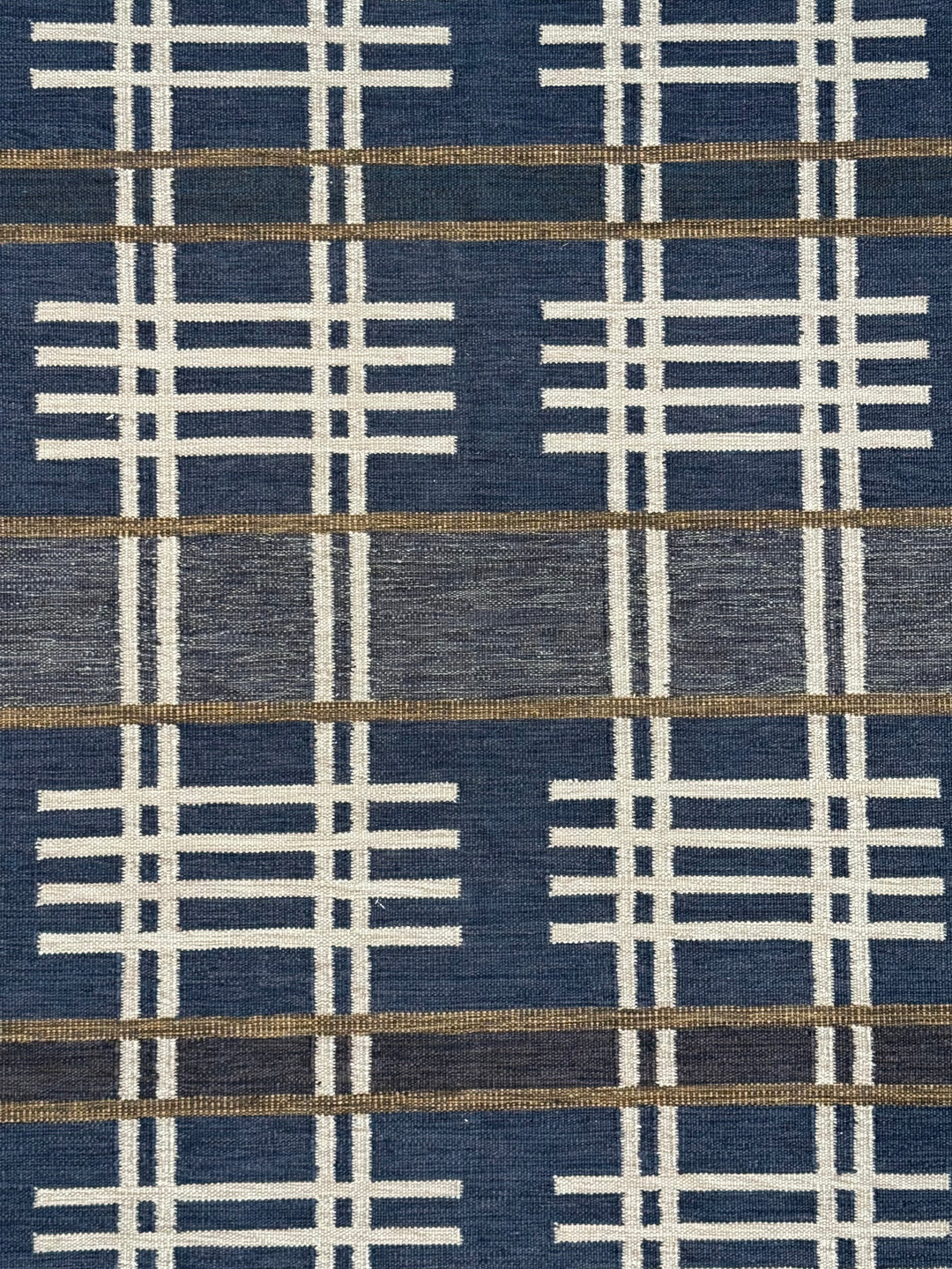 Navy Blue &amp; Ivory Geometric Plaid Wool Rug – 8’2” x 10’0”