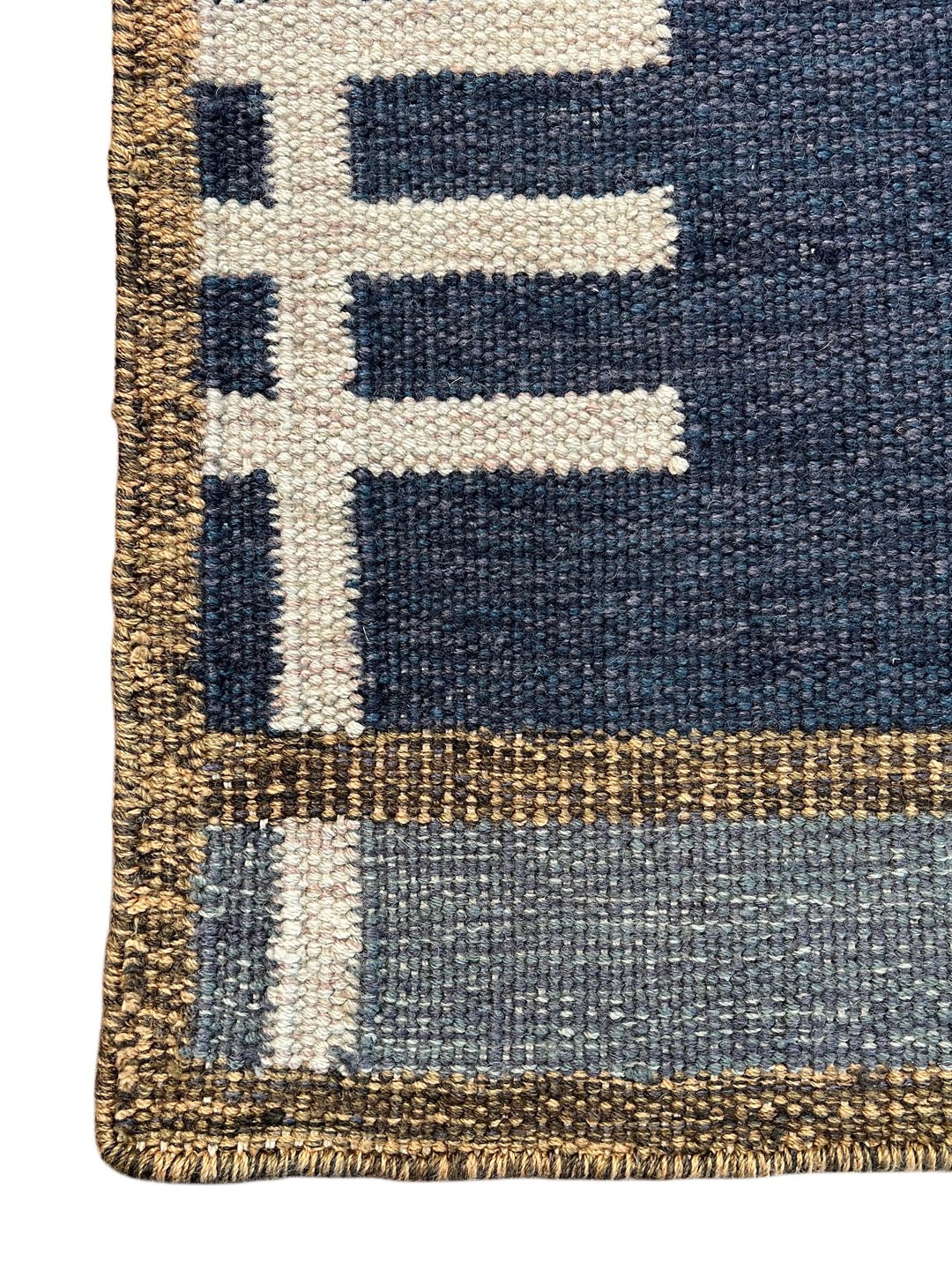 Navy Blue &amp; Ivory Geometric Plaid Wool Rug – 8’2” x 10’0”