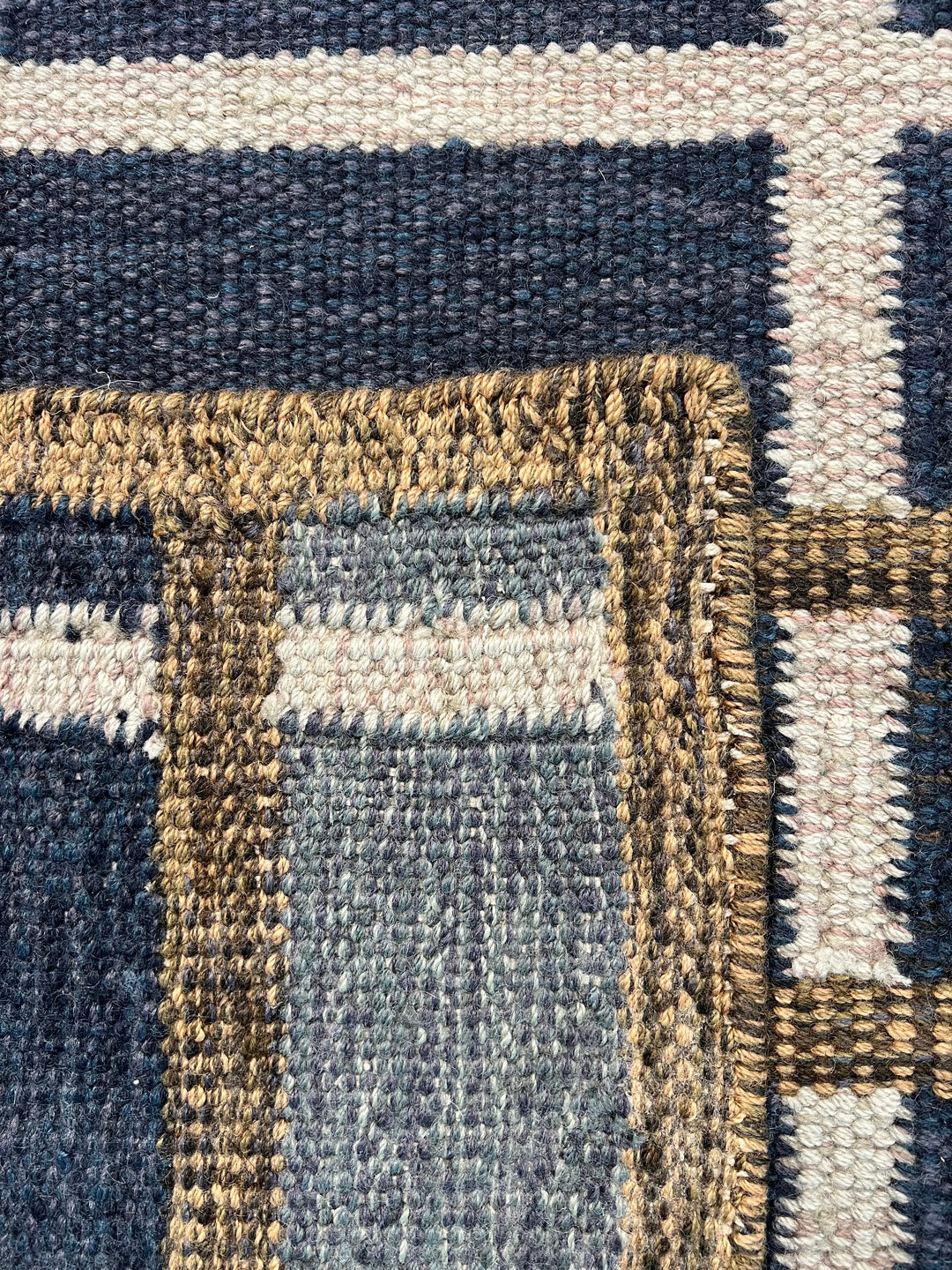 Navy Blue &amp; Ivory Geometric Plaid Wool Rug – 8’2” x 10’0”