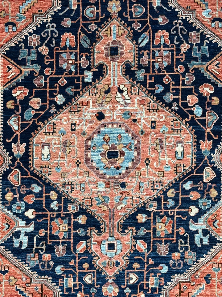 Navy Blue &amp; Terracotta Medallion Traditional Style Wool Rug – 6’4” x 9’3”