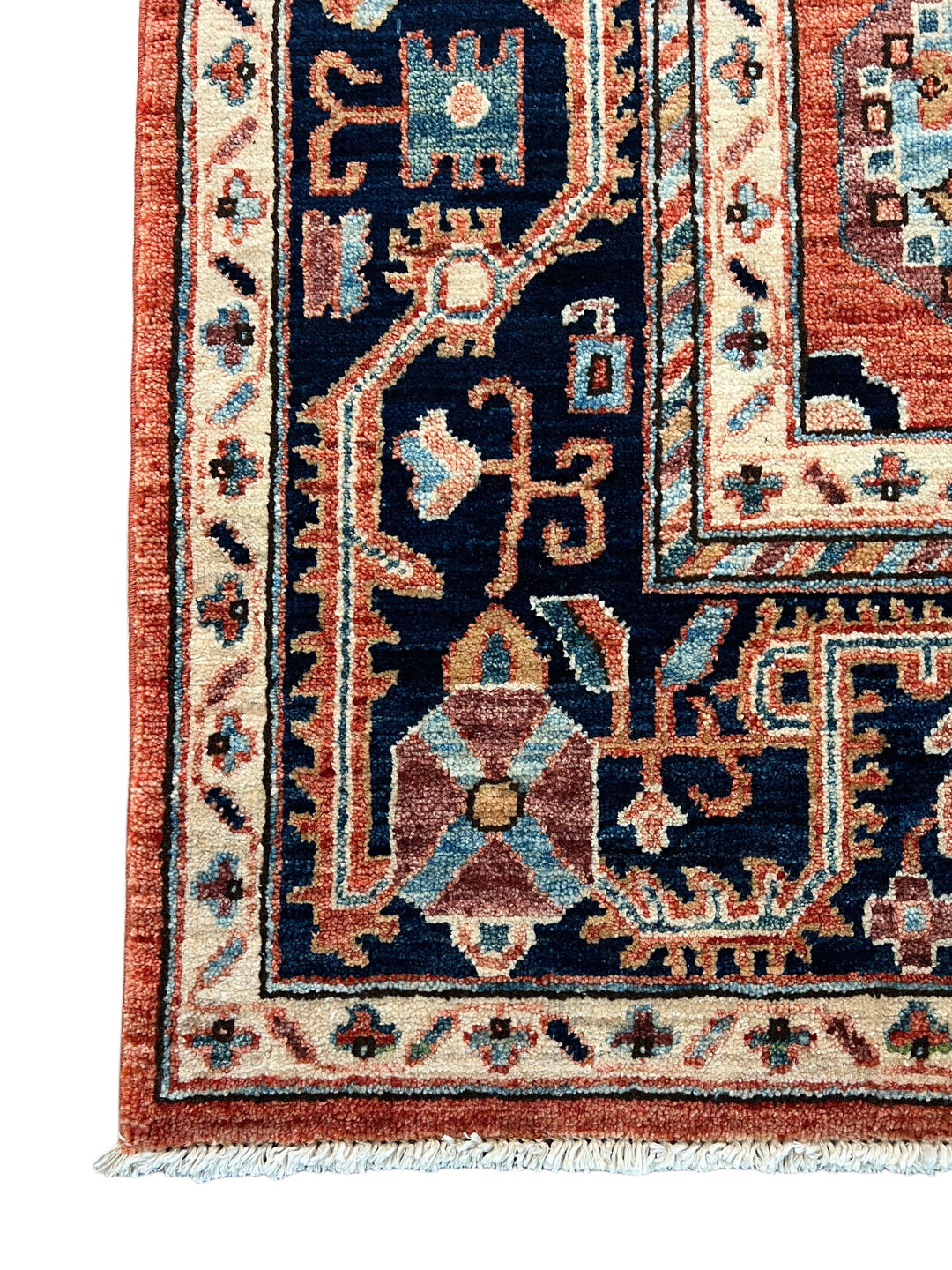 Navy Blue &amp; Terracotta Medallion Traditional Style Wool Rug – 6’4” x 9’3”