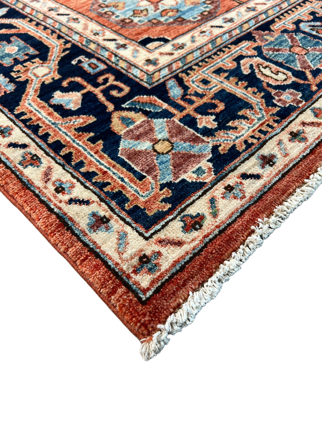 Navy Blue &amp; Terracotta Medallion Traditional Style Wool Rug – 6’4” x 9’3”