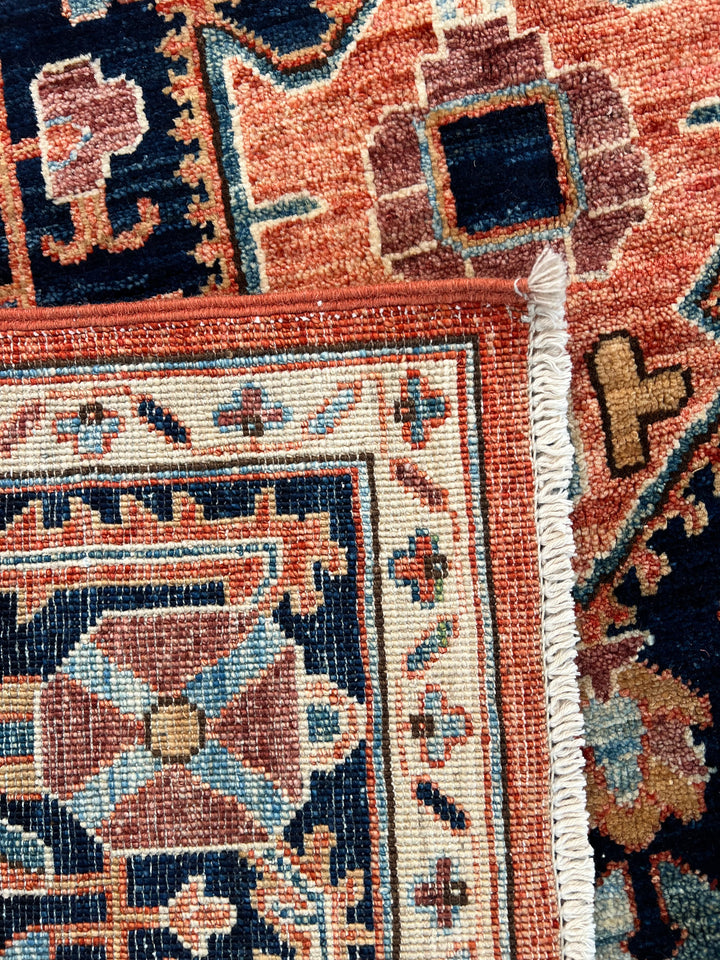 Navy Blue &amp; Terracotta Medallion Traditional Style Wool Rug – 6’4” x 9’3”
