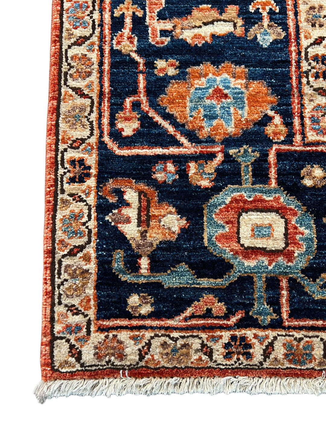 Terracotta &amp; Navy Floral Medallion Traditional Style Wool Rug – 6’3” x 9’1”