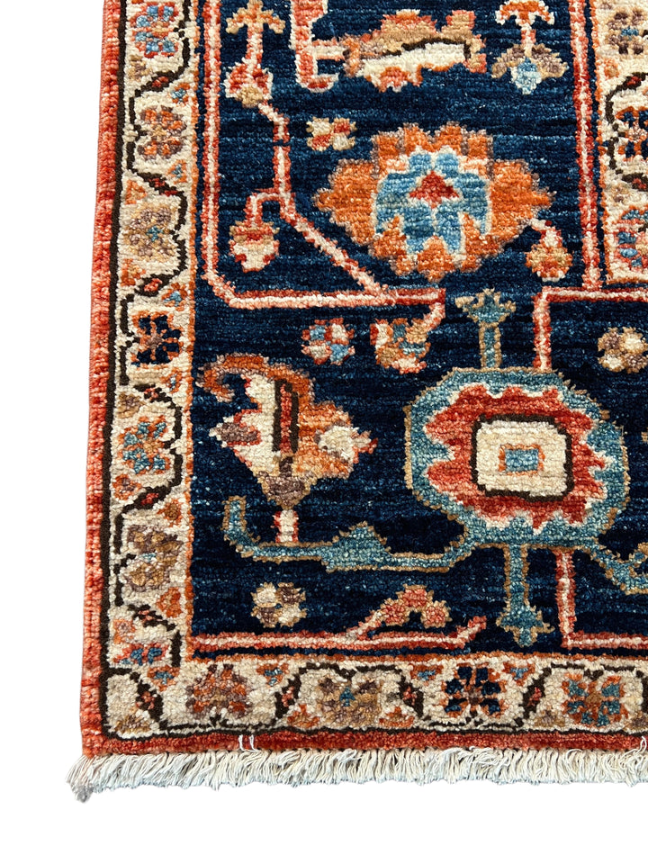 Terracotta &amp; Navy Floral Medallion Traditional Style Wool Rug – 6’3” x 9’1”